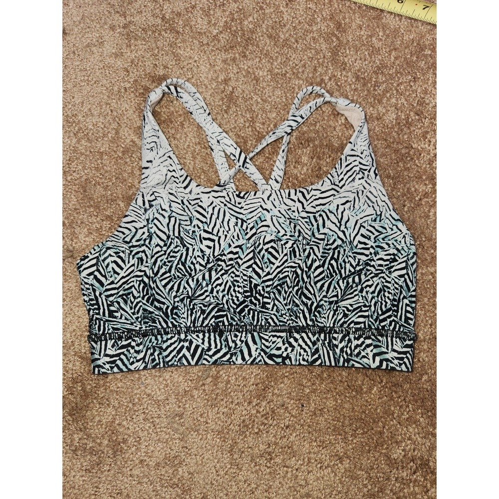 Lululemon‎ Energy Bra High Neck Size 4 Black White Abstract Palm Print Strappy